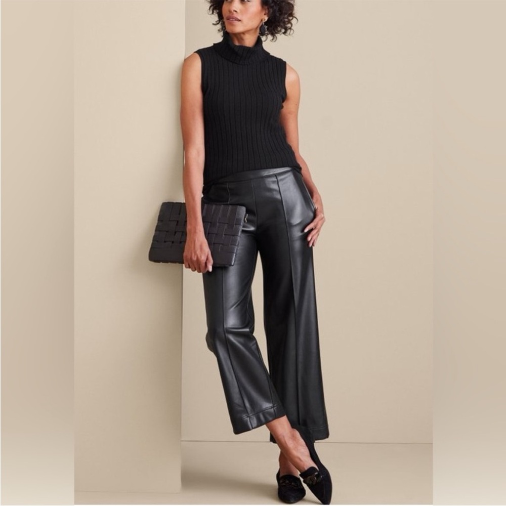Soft Surroundings Rivka Faux Leather Pants PXL Black Wide Leg‎ Crop NWT $120